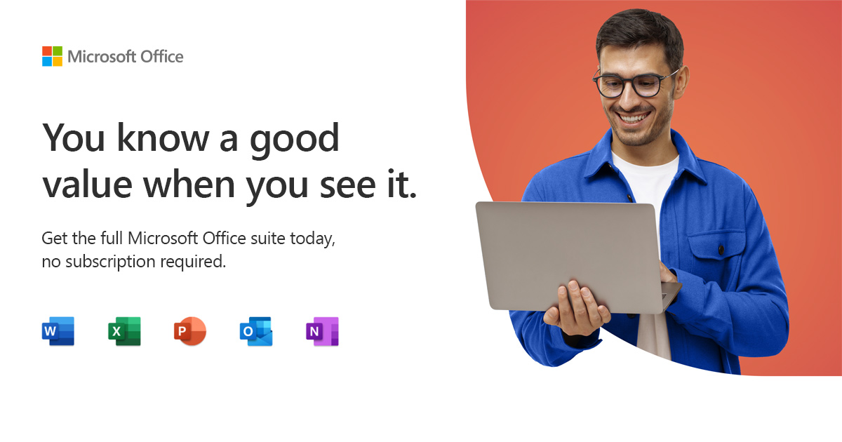 Microsoft Office Home & Business 2021 man using laptop