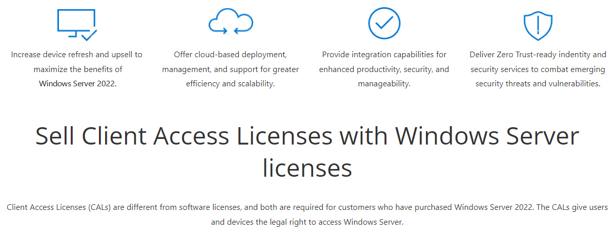 Sell Client Access Licenses with Windows Server licenses