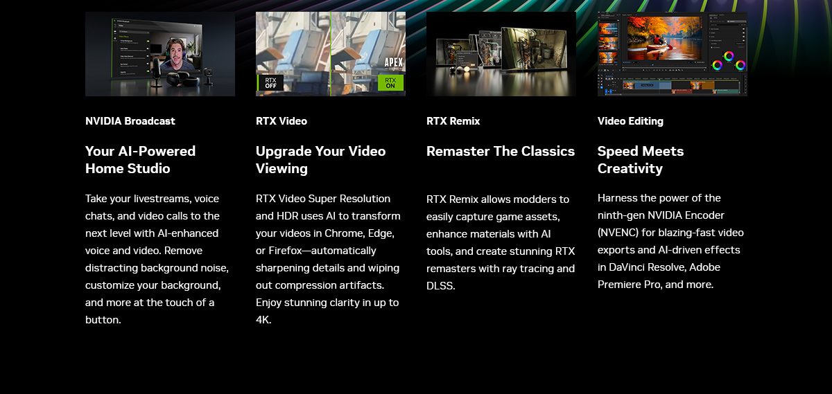 NVIDIA Broadcast, RTX Video, RTX Remix, Video Editing